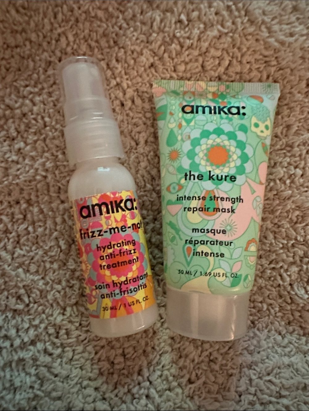 Amika Hydrating Anti-Frizz Treatment & The Kure Repair Mask -travel size, New